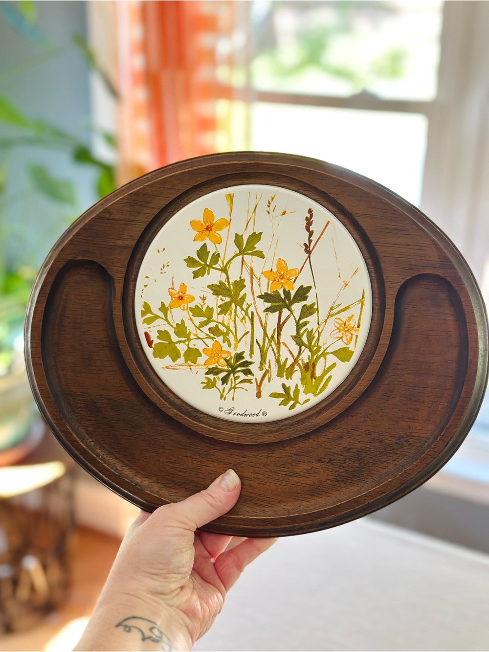 Vintage floral wood and tile cheese board